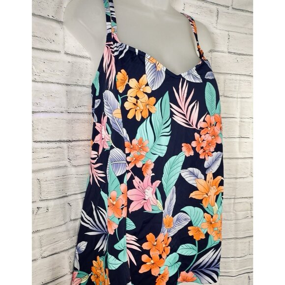 Swim Solutions Size 22W Navy Printed Double-Strap Havana Nights Floral Tankini - Picture 6 of 10